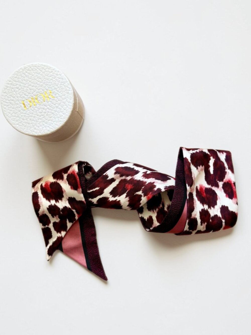 Christian Dior Leopard Cheetah Pink Silk Mitzah Long Scarf